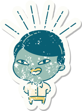 Dövme stili eski bir çıkartma bir insan tarafından çizilmiş mutlu iş adamı.