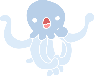 Bir insan tarafından çizilmiş düz renk çizgi film denizanası.