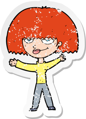 Bir insan tarafından çizilmiş kendini beğenmiş bir karikatürdeki gerilimli çıkartma.