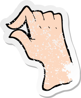 Bir insan tarafından çizilmiş çimdiklenmiş el sembolü karikatürünün gerilimli retro yapıştırması