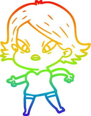 Çizgi film çizen gökkuşağı gradyanı bir insan tarafından çizilmiş stresli kadın.