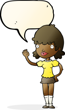 Bir insan tarafından çizilmiş konuşma balonlu bir kadın.