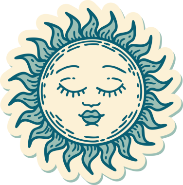 Bir insan tarafından çizilmiş geleneksel güneş şeklinde dövme çıkartması.