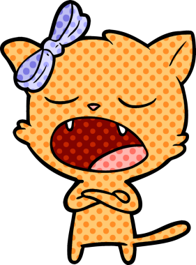 Bir insan tarafından çizilmiş esneyen kedi çizgi filmi.