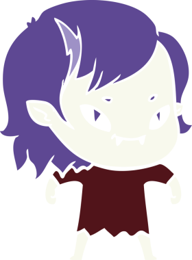 Bir insan tarafından çizilmiş düz renkli çizgi film arkadaş canlısı vampir kız.