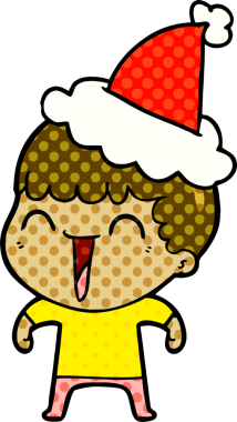 Bir insan tarafından çizilmiş Noel Baba şapkası giyen mutlu bir adamın el çizimi çizgi roman tasviri.