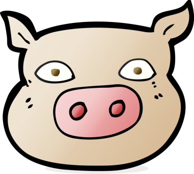 Bir insan tarafından çizilmiş domuz suratlı çizgi film.