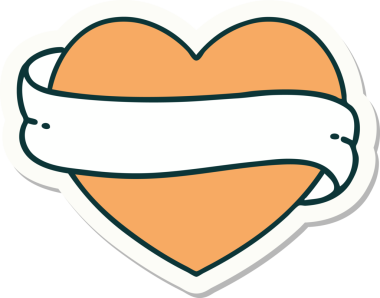 Bir insan tarafından çizilmiş geleneksel bir kalp ve bayrak stili dövme çıkartması.