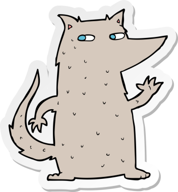 Bir insan tarafından çizilmiş bir kurt çizgi filminin çıkartması.