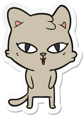 Bir insan tarafından çizilmiş çizgi film kedisinin çıkartması.