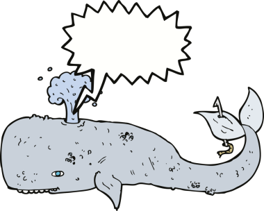 Bir insan tarafından çizilmiş konuşma balonlu çizgi film balinası