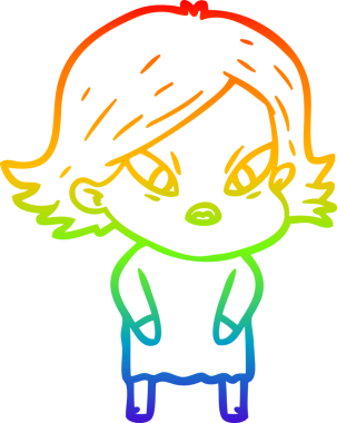 Çizgi film çizen gökkuşağı gradyanı bir insan tarafından çizilmiş stresli kadın.