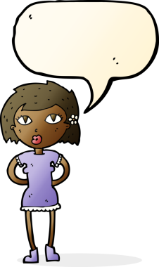 Bir insan tarafından çizilmiş konuşma balonu olan karikatür kadın.