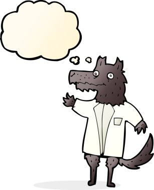 Bir insan tarafından çizilmiş düşünce baloncuğu olan bir kurt iş adamı.