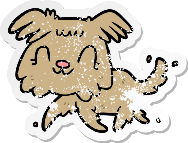 Bir insan tarafından çizilmiş bir karikatür köpeğinin sıkıntılı çıkartması.