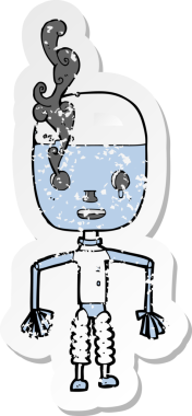 Bir insan tarafından çizilmiş karikatür robotunun gerilmiş yapıştırması.