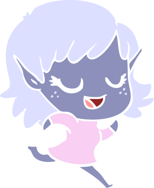 Bir insan tarafından çizilen mutlu düz renkli çizgi film elf kızı