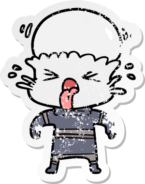 Bir insan tarafından çizilmiş garip bir uzaylı çizgi filminin sıkıntılı çıkartması.