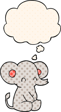 Bir insan tarafından çizilmiş çizgi roman tarzında düşünce baloncuğu olan sevimli bir fil.