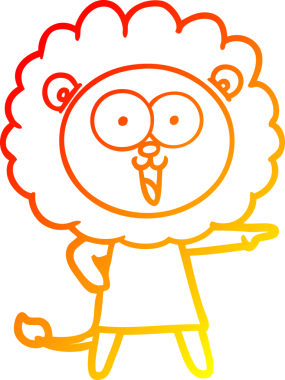 Bir insan tarafından çizilmiş mutlu çizgi film aslanının sıcak çizgi çizimi