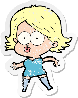 Bir insan tarafından çizilmiş karikatür kızının sıkıntılı çıkartması.