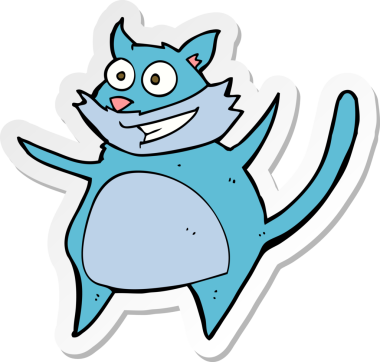 Bir insan tarafından çizilmiş komik bir çizgi film kedisinin çıkartması.