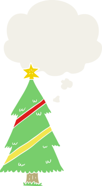 Düşünce baloncuğu insan tarafından çizilmiş bir karikatür noel ağacı.