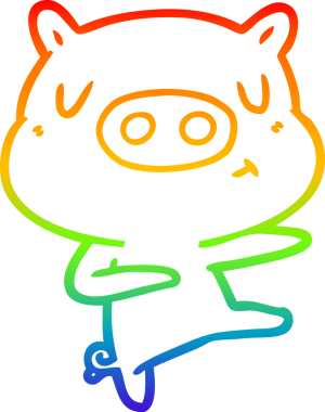 Gökkuşağı gradyan çizimi bir insan tarafından çizilmiş içerikli domuz çizimi