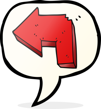 Bir insan tarafından çizilmiş serbest konuşma balonu çizgi film yönü oku