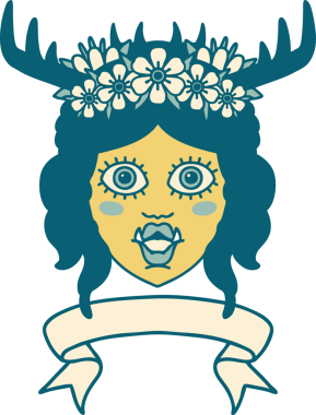 Retro Dövme Biçimli Ork karakteri yüzü bir insan tarafından çizilmiş pankartıyla