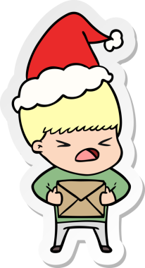 Bir insan tarafından çizilmiş Noel Baba şapkası giyen stresli bir adamın el yazısı.