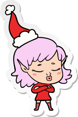 Bir insan tarafından çizilmiş Noel Baba şapkası giyen elf bir kızın güzel el yazısı.