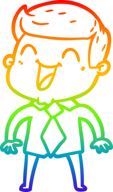 Gökkuşağı gradyan çizgi çizimi bir insan tarafından çizilmiş gülen bir karikatür adam