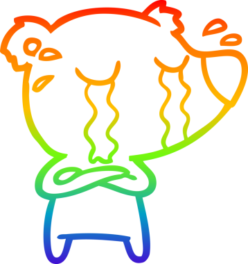 Gökkuşağı gradyan çizgi çizimi bir insan tarafından çizilmiş ağlayan ayı