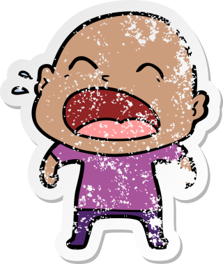 Bir insan tarafından çizilmiş kel bir adam diye bağıran bir çizgi film çıkartması.