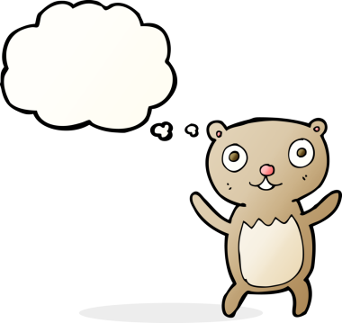 Bir insan tarafından çizilmiş düşünce balonlu oyuncak ayı.