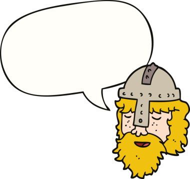 Bir insan tarafından çizilmiş konuşma baloncuklu viking yüzü.