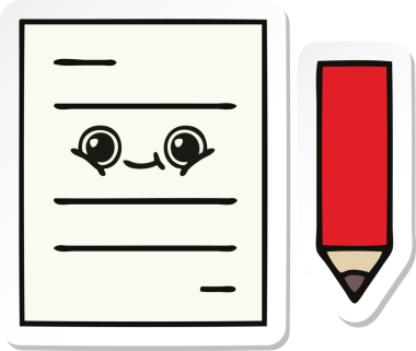 Bir insan tarafından çizilmiş şirin bir test kağıdının çıkartması.