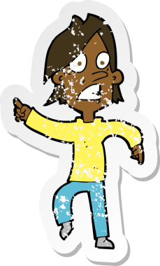 Bir insan tarafından çizilmiş endişeli bir çizgi filmin gerilimli çıkartması.