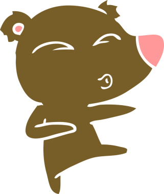 Düz renkli çizgi film ıslık çalan ayı insan tarafından çizilmiş.