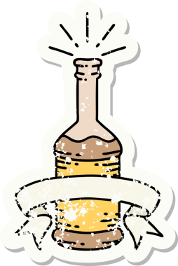 Bir insan tarafından çizilmiş dövme stili bira şişesinin eski etiketi.