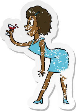 Bir insan tarafından çizilmiş bir içkiyle karikatürist bir kadının gerilimli etiketi.