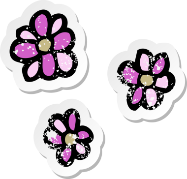 Bir insan tarafından çizilmiş karikatür çiçeğinin gerilmiş yapıştırması.