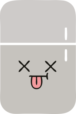 Bir insan tarafından çizilmiş bir buzdolabının düz renkli retro karikatürü