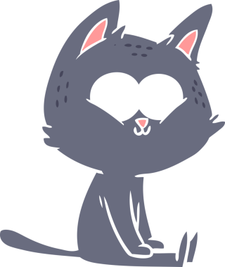 Bir insan tarafından çizilmiş düz renkli çizgi film kedisi