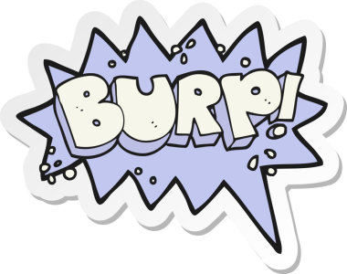 Bir insan tarafından çizilmiş çizgi film geğirme sembolünün çıkartması.