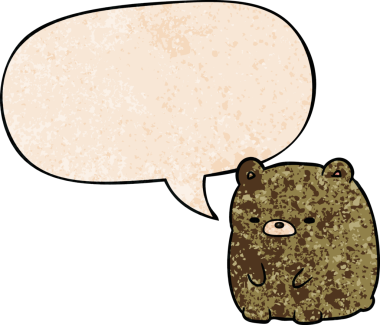 Bir insan tarafından çizilmiş eski moda konuşma baloncuğu olan sevimli karikatür üzgün ayı.