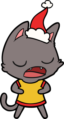 Konuşan kedi eli çizilmiş bir insan tarafından çizilmiş Noel Baba şapkası.