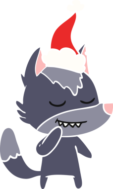 Bir insan tarafından çizilmiş Noel Baba şapkası takan bir kurt resmi.