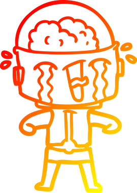 Bir insan tarafından çizilmiş, karikatür ağlayan robot çizimi.